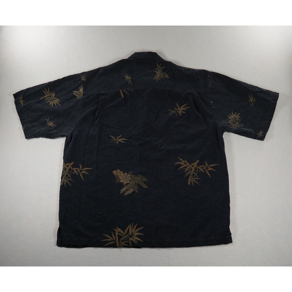 Tommy Bahama Mens Large Black 100% Silk Bamboo Floral Print Camp Shirt Short Slv - Picture 7 of 7